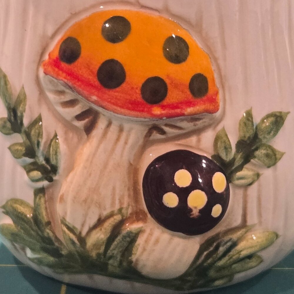 Vintage Ceramic Merry Mushroom Mini Canister Jar 4” Retro 1970s Kitchen Decor - Picture 2 of 15
